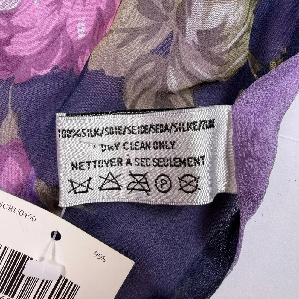 Liz Claiborne Vintage Cottagecore Romantic Womens Oblong Scarf Purple 100% Silk